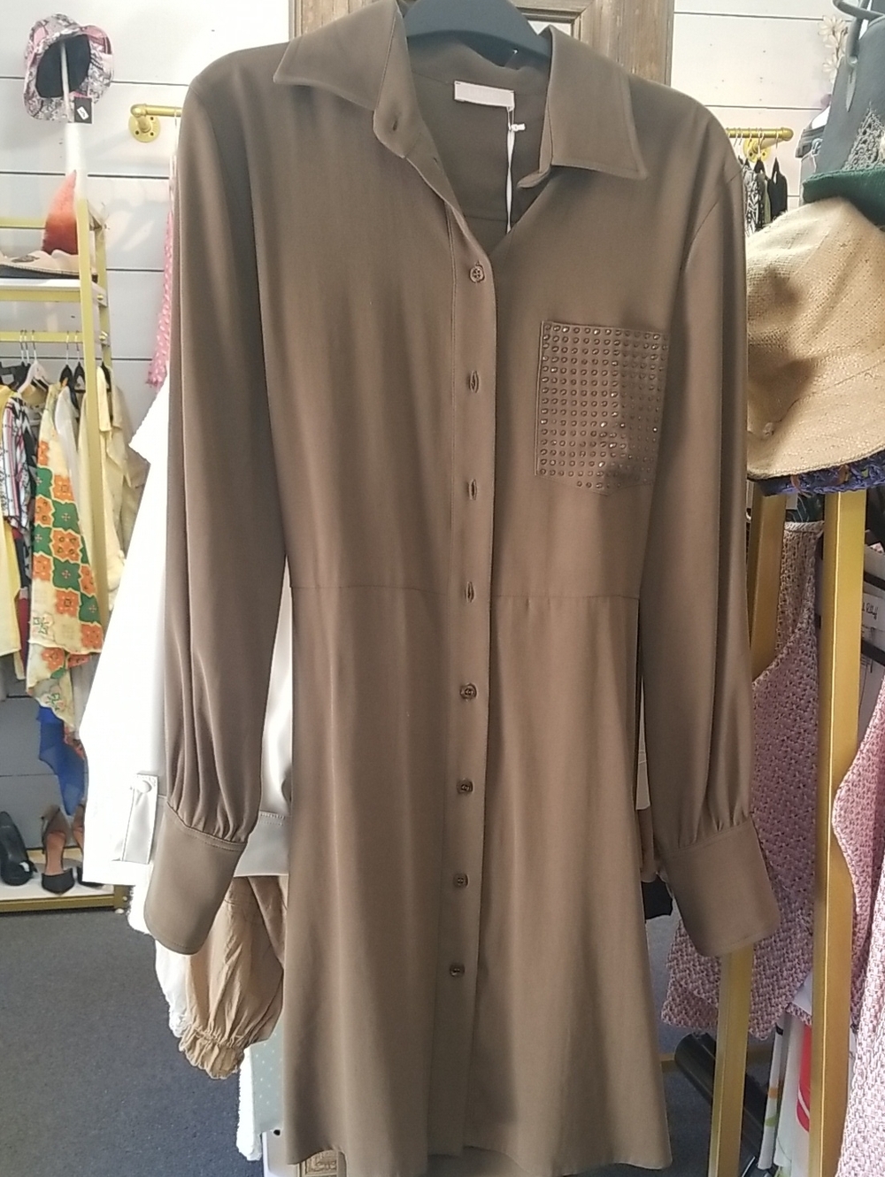 Liu Jo Olive Green Shirt Dress with Studded Pocket